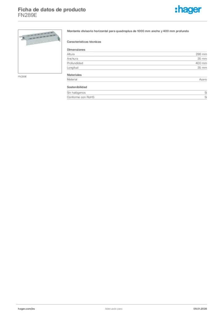 Imagen Hager Ficha de datos de producto FN289E | Hager España