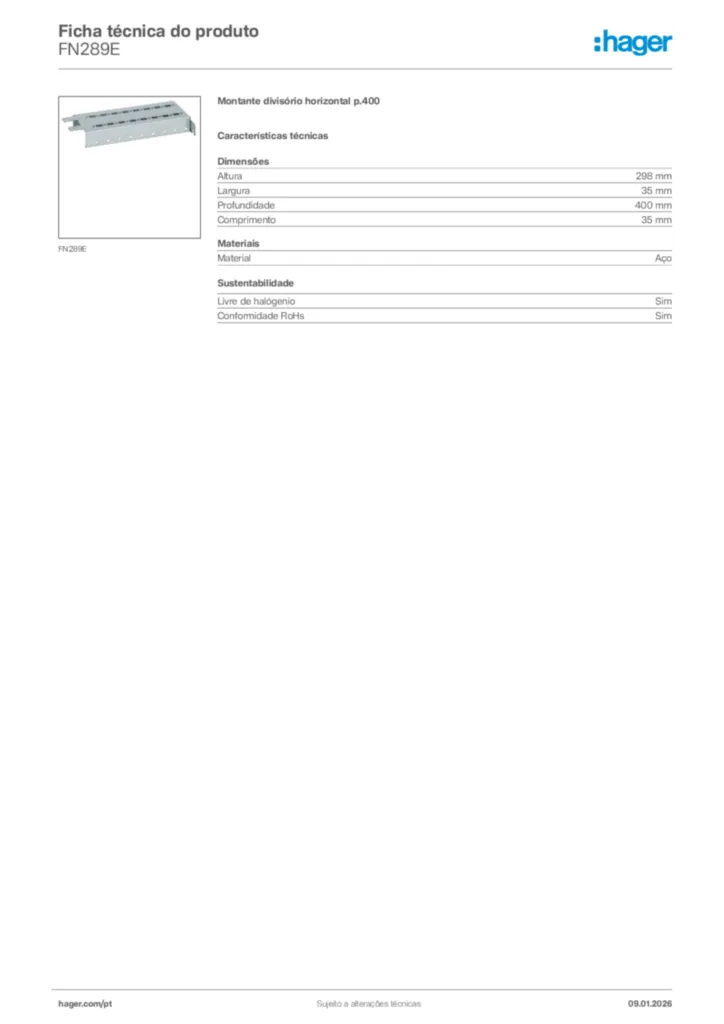 Imagem Hager Ficha técnica do produto FN289E | Hager Portugal