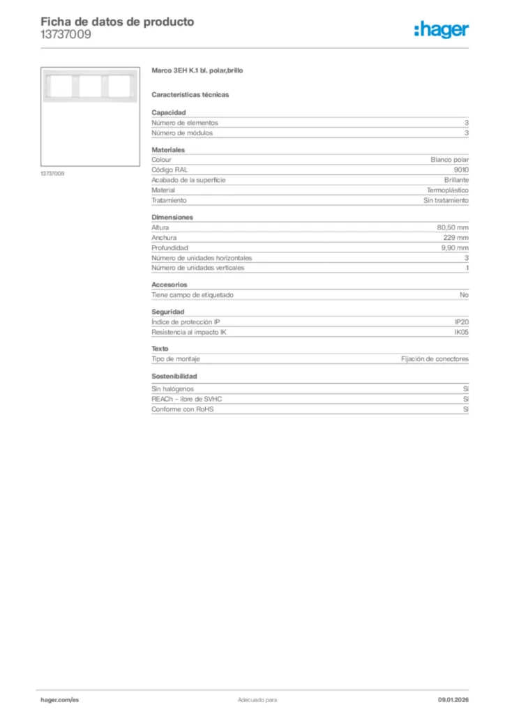 Imagen Hager Ficha de datos de producto 13737009 | Hager España