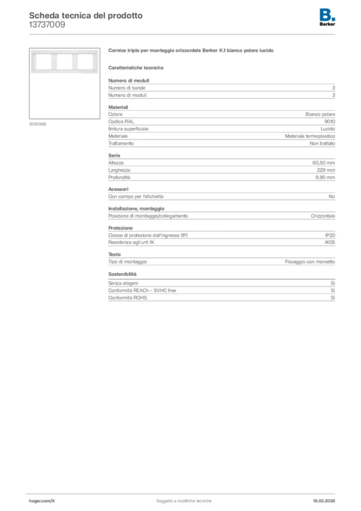 Immagine Berker Scheda tecnica del prodotto 13737009 | Hager Italia
