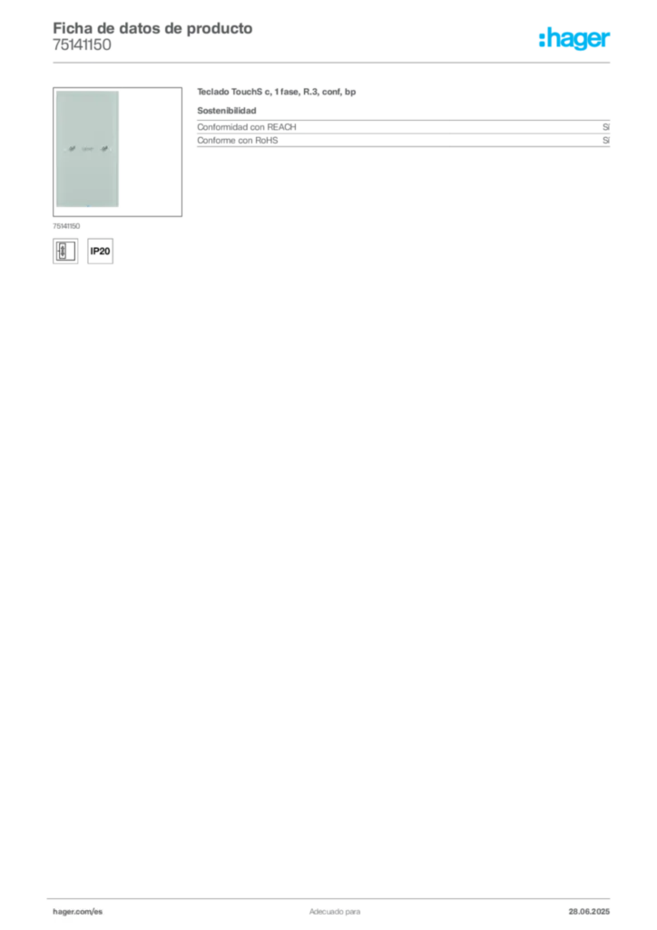 Imagen Hager Ficha de datos de producto 75141150 | Hager España