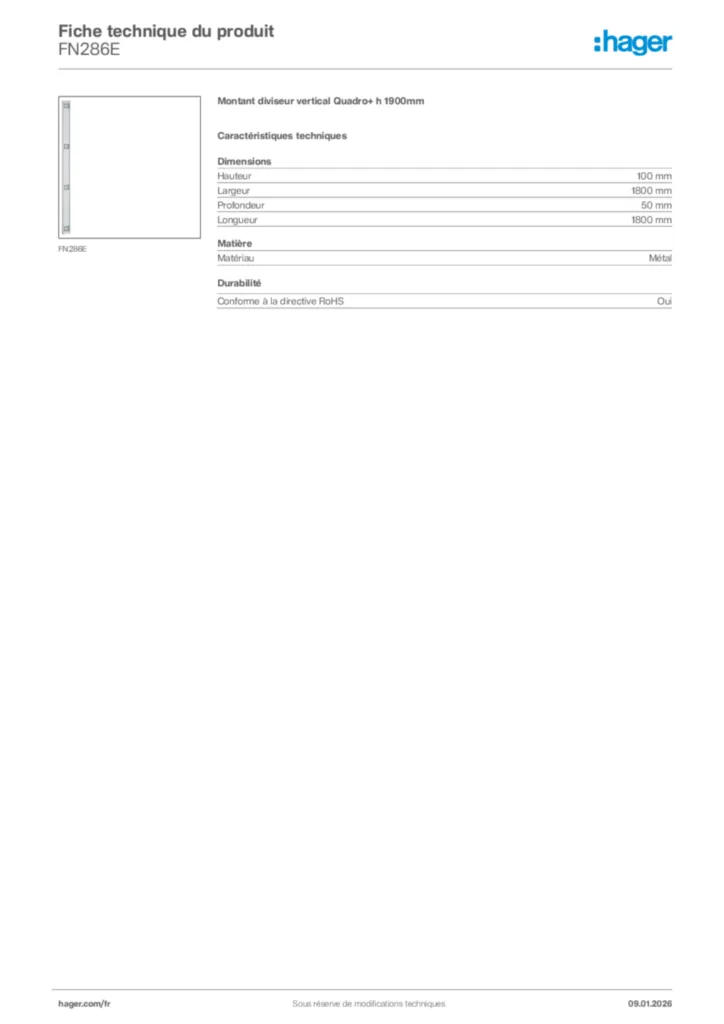 Image Hager Fiche technique du produit FN286E | Hager France