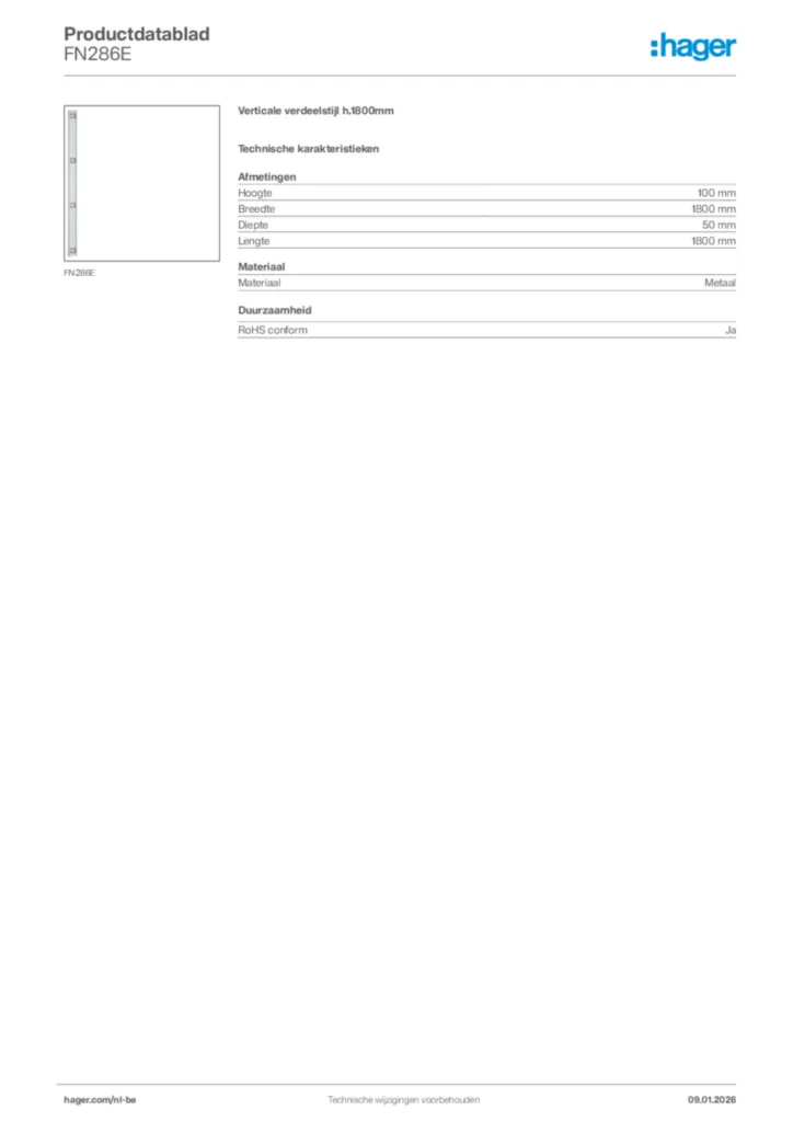 Afbeelding Hager Productdatablad FN286E | Hager Belgium