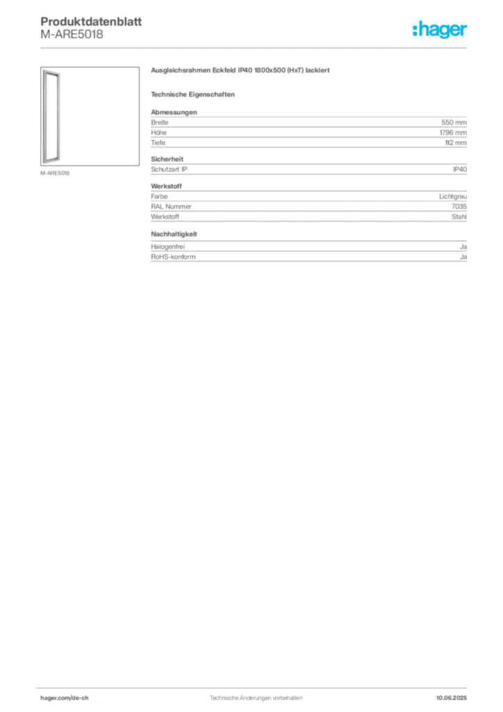 Bild Hager Produktdatenblatt M-ARE5018 | Hager Schweiz