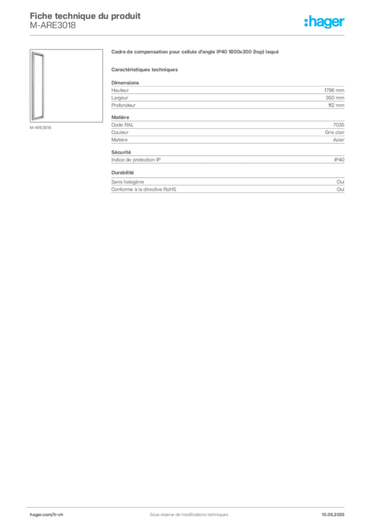 Image Hager Fiche technique du produit M-ARE3018 | Hager Suisse