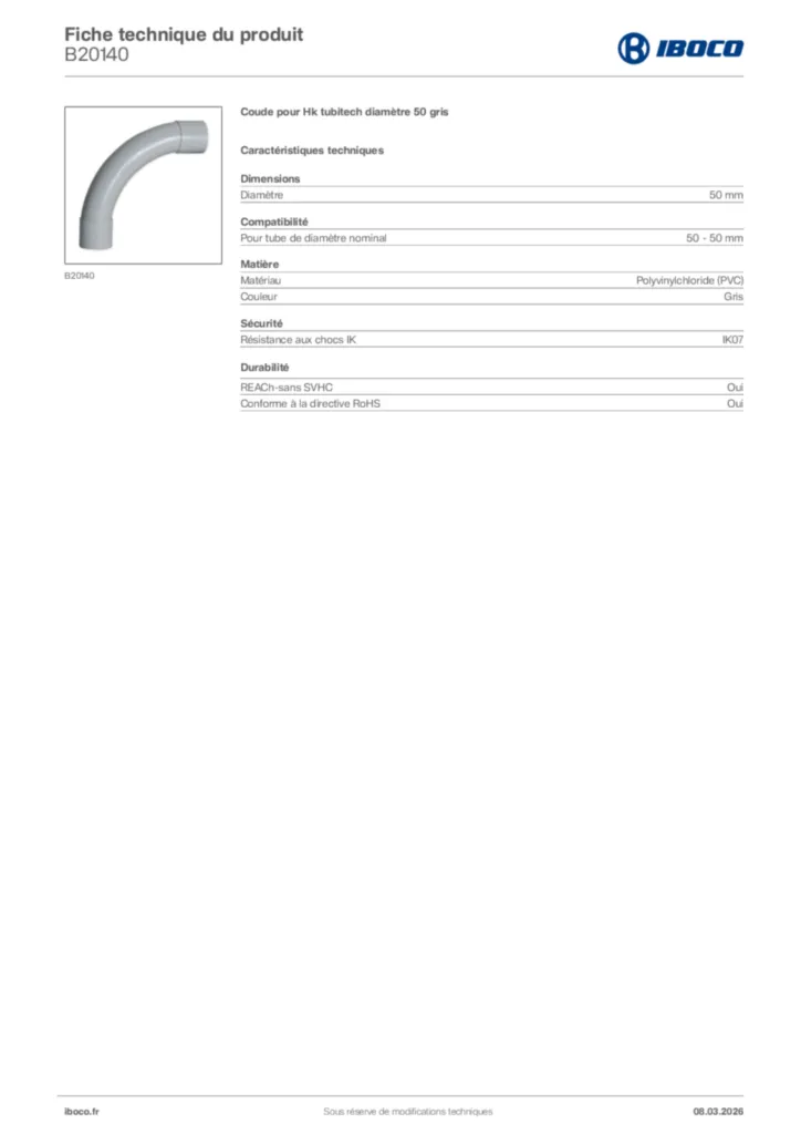 Image Iboco Fiche technique du produit B20140 | Hager France