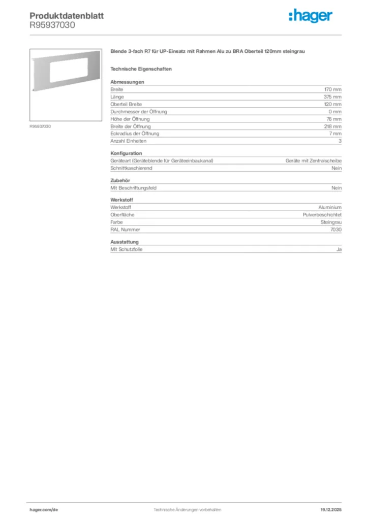 Bild Hager Produktdatenblatt R95937030 | Hager Deutschland