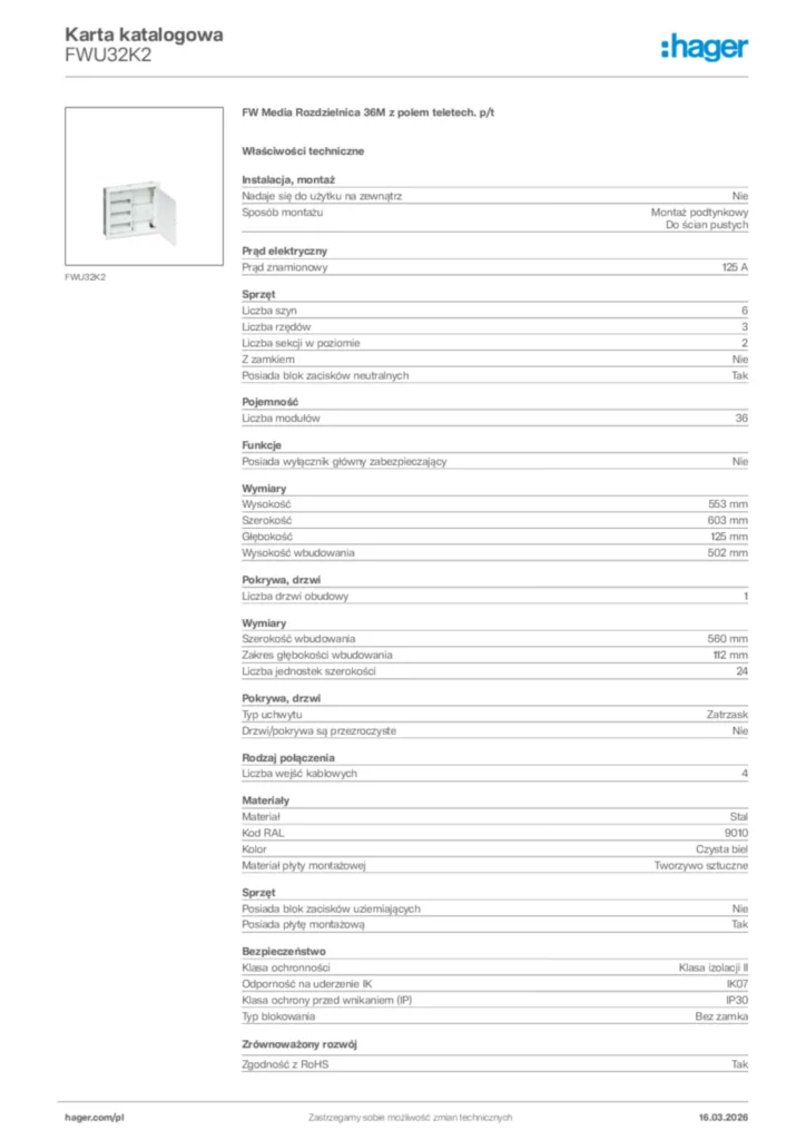 Zdjęcie Hager Karta katalogowa FWU32K2 | Hager Polska