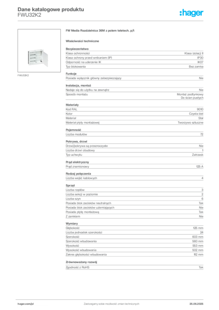 Zdjęcie Hager Karta katalogowa FWU32K2 | Hager Polska