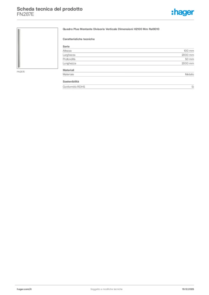 Immagine Hager Scheda tecnica del prodotto FN287E | Hager Italia