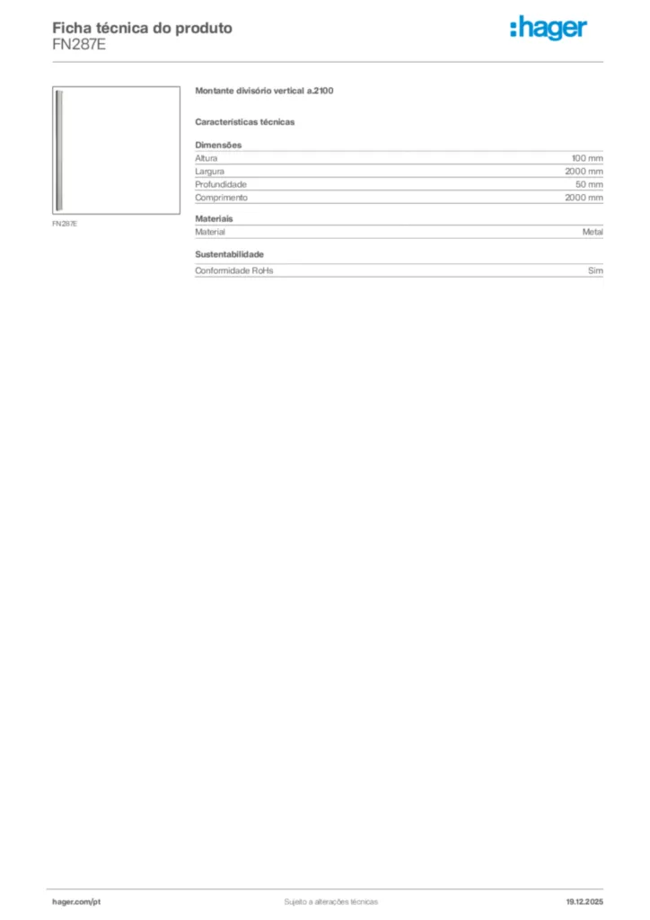 Imagem Hager Ficha técnica do produto FN287E | Hager Portugal
