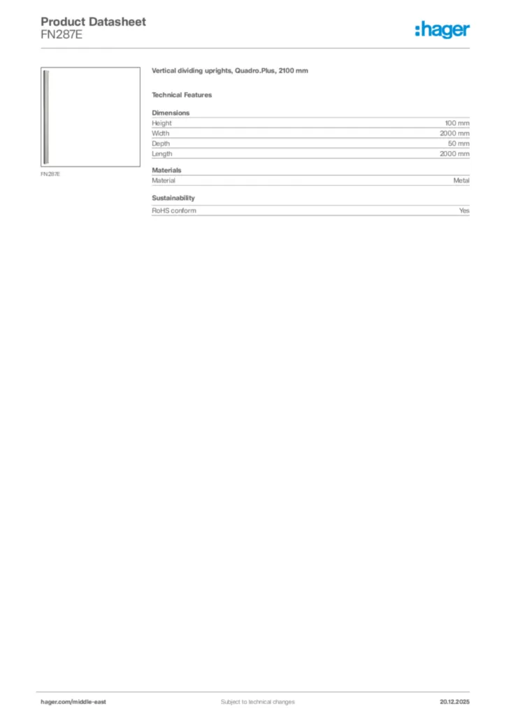 Image Hager Product data sheet FN287E  | Hager