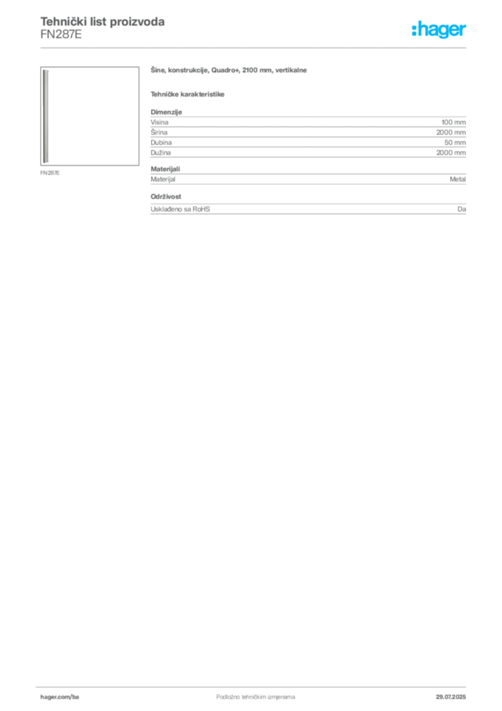 Slika Hager Product data sheet FN287E  | Hager