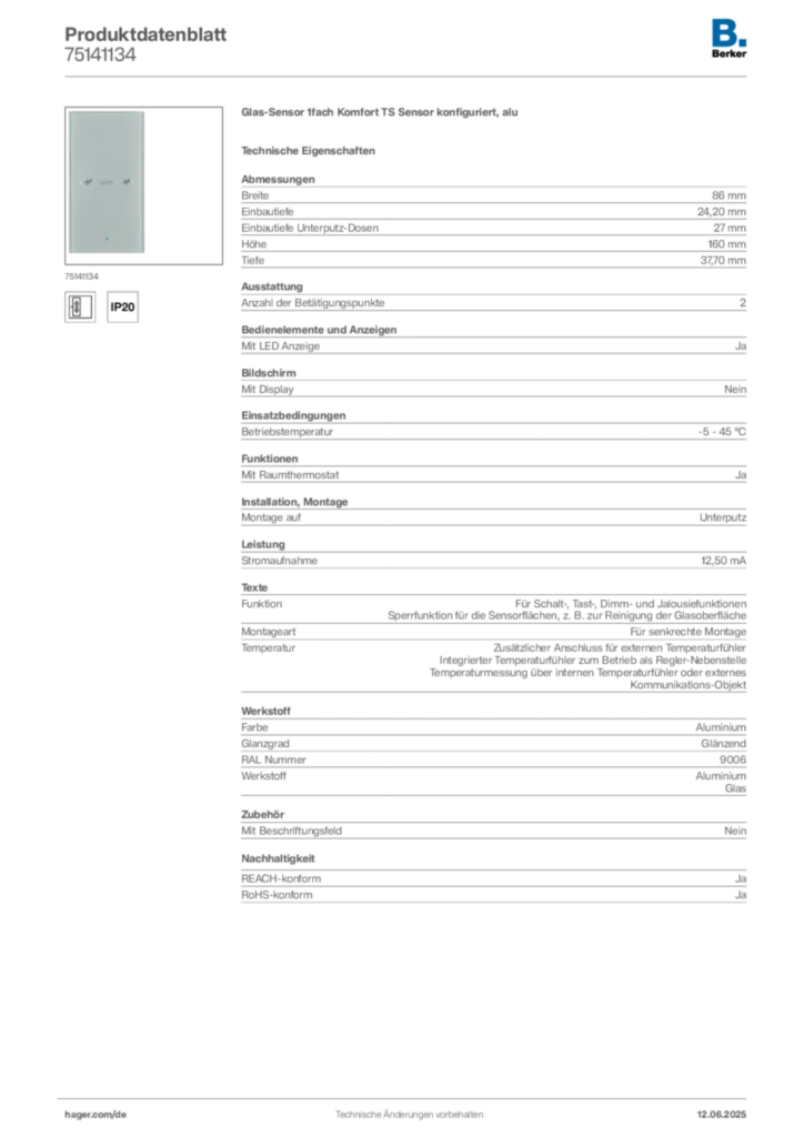 Berker Produktdatenblatt 75141134
