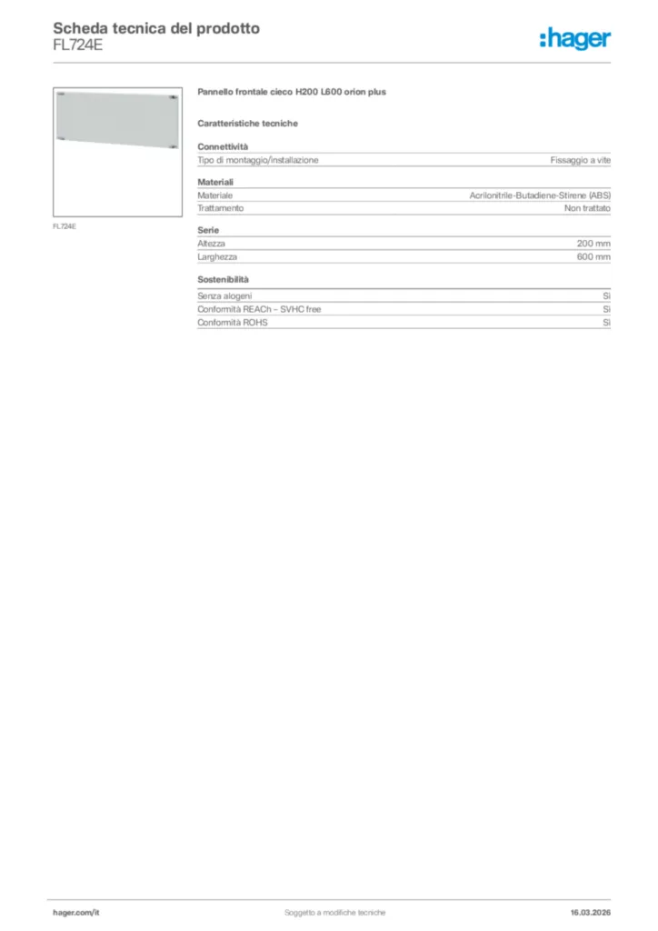 Immagine Hager Scheda tecnica del prodotto FL724E | Hager Italia