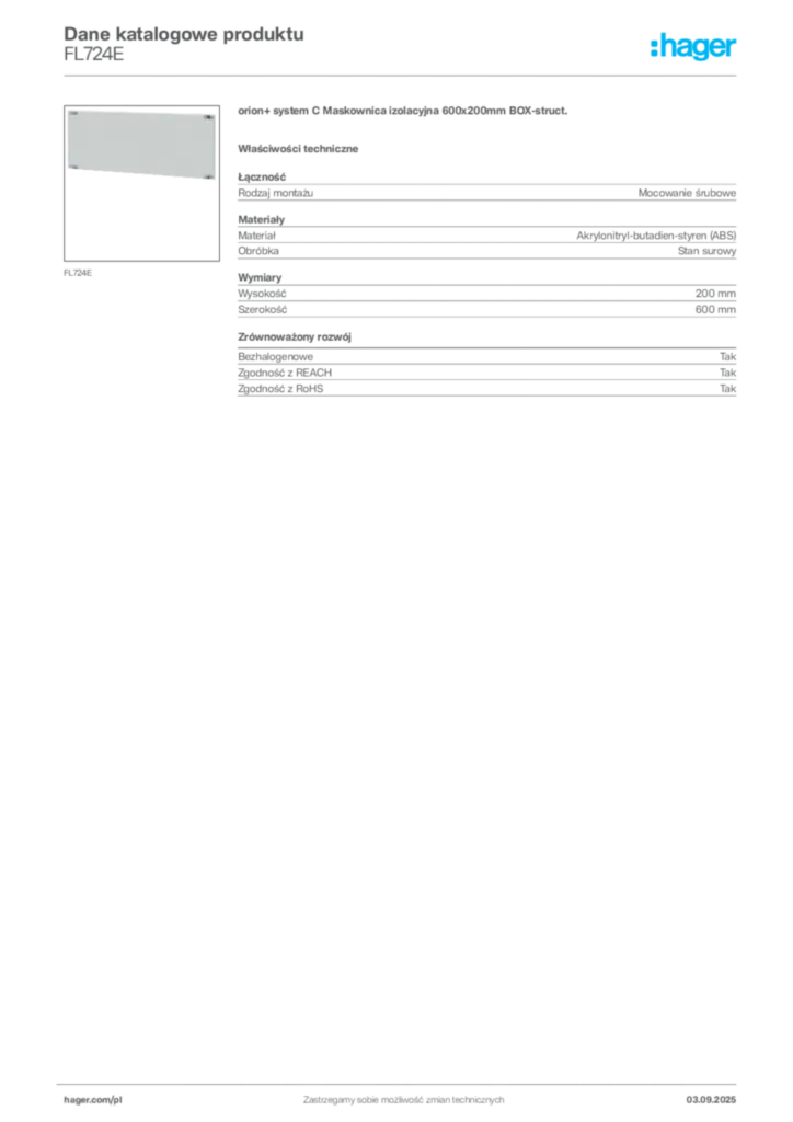 Zdjęcie Hager Karta katalogowa FL724E | Hager Polska