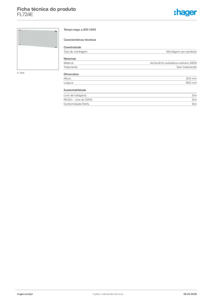 Imagem Hager Ficha técnica do produto FL724E | Hager Portugal