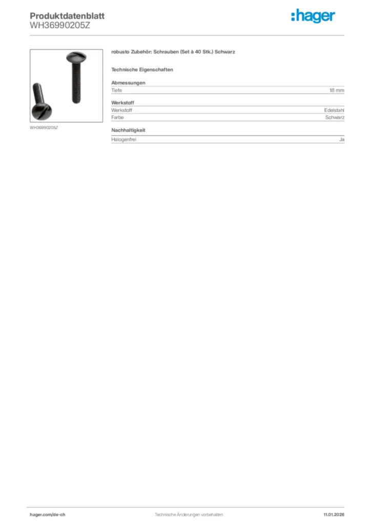 Bild Hager Produktdatenblatt WH36990205Z | Hager Schweiz