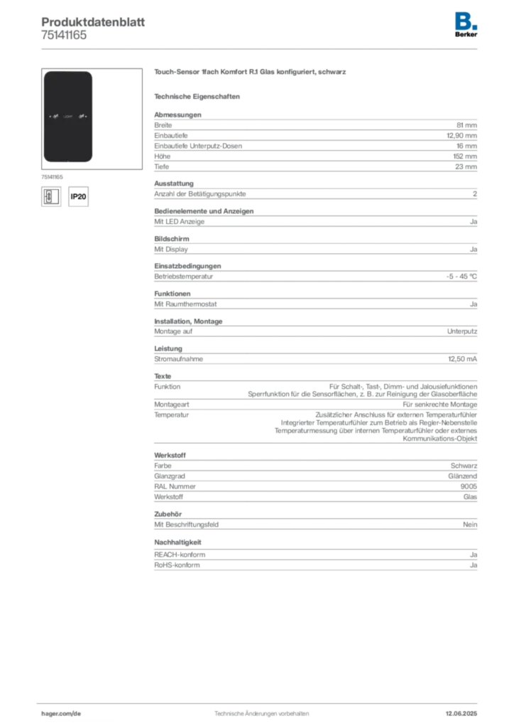 Berker Produktdatenblatt 75141165