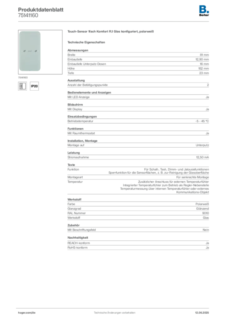Berker Produktdatenblatt 75141160