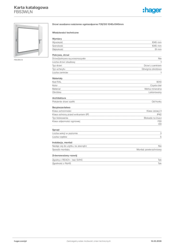 Zdjęcie Hager Karta katalogowa FB53WLN | Hager Polska