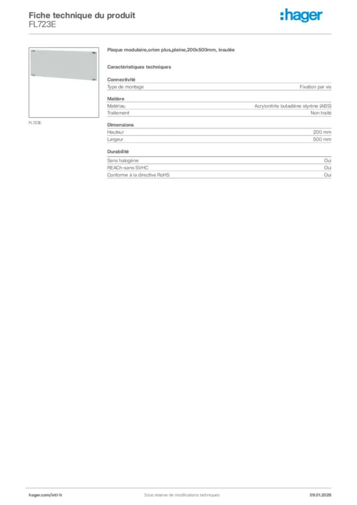 Image Hager Fiche technique du produit FL723E | Hager Afrique