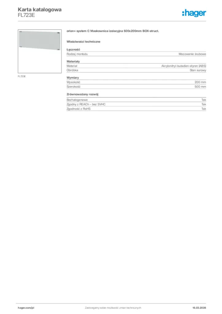 Zdjęcie Hager Karta katalogowa FL723E | Hager Polska