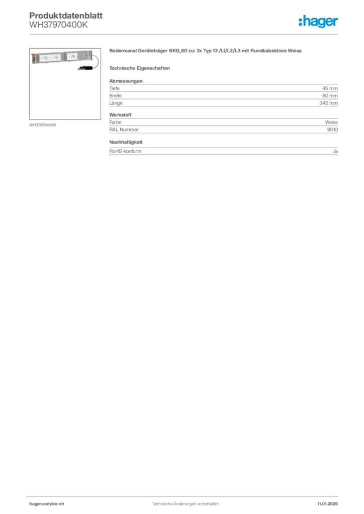 Bild Hager Produktdatenblatt WH37970400K | Hager Schweiz