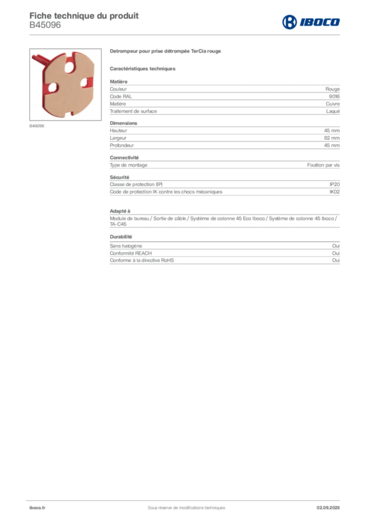 Image Iboco Fiche technique du produit B45096 | Hager France