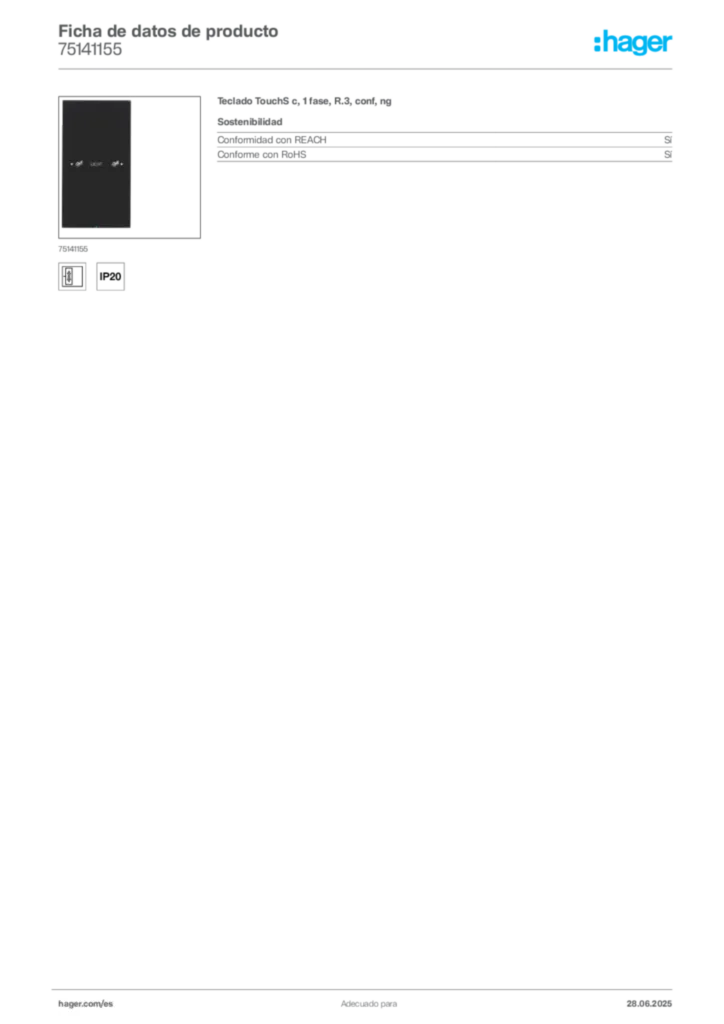 Imagen Hager Ficha de datos de producto 75141155 | Hager España