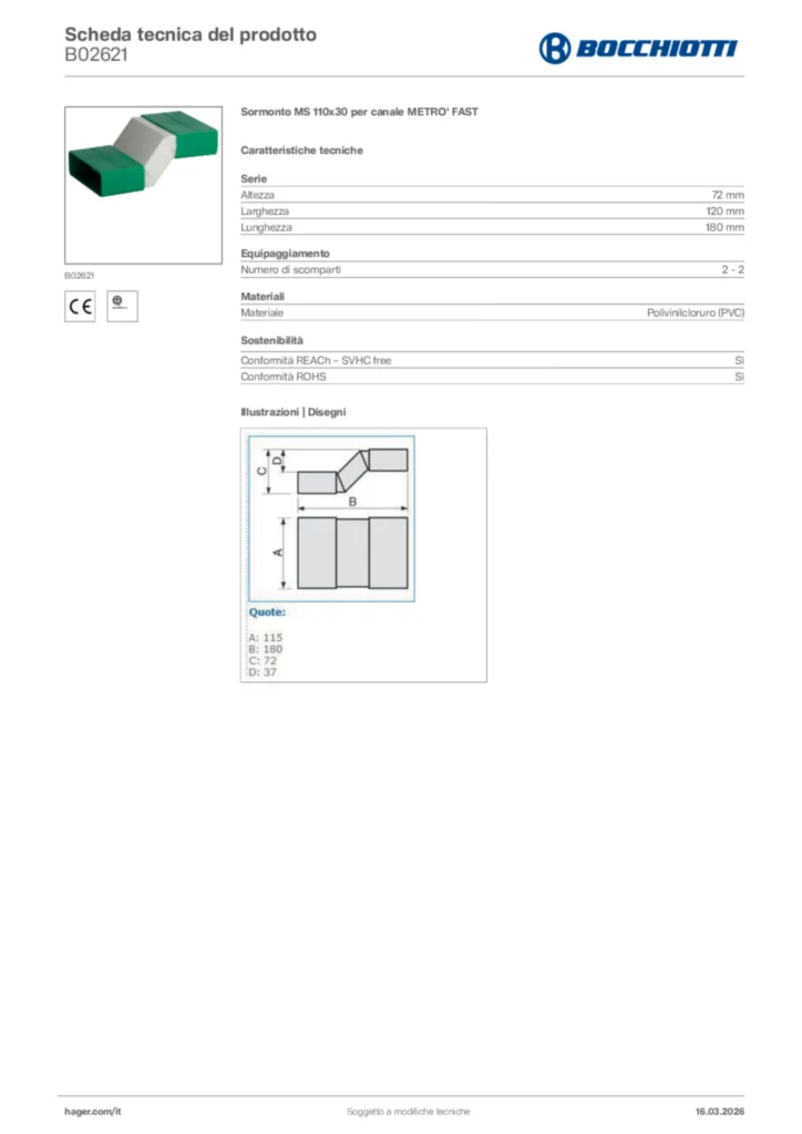 Immagine Bocchiotti Scheda tecnica del prodotto B02621 | Hager Italia