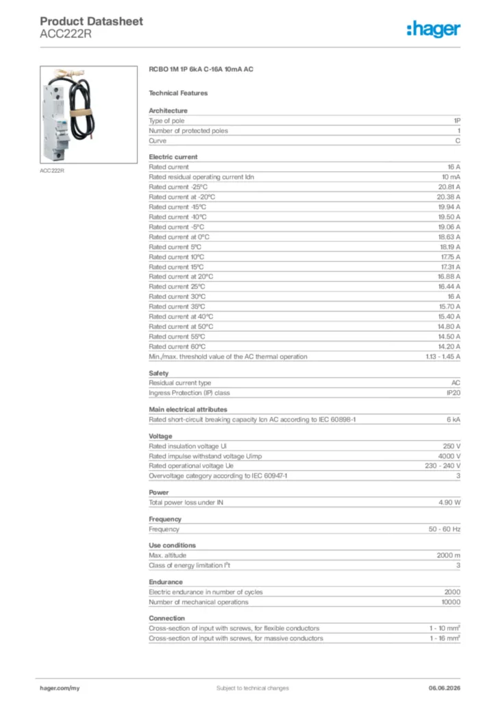 Image Hager Product data sheet ACC222R  | Hager