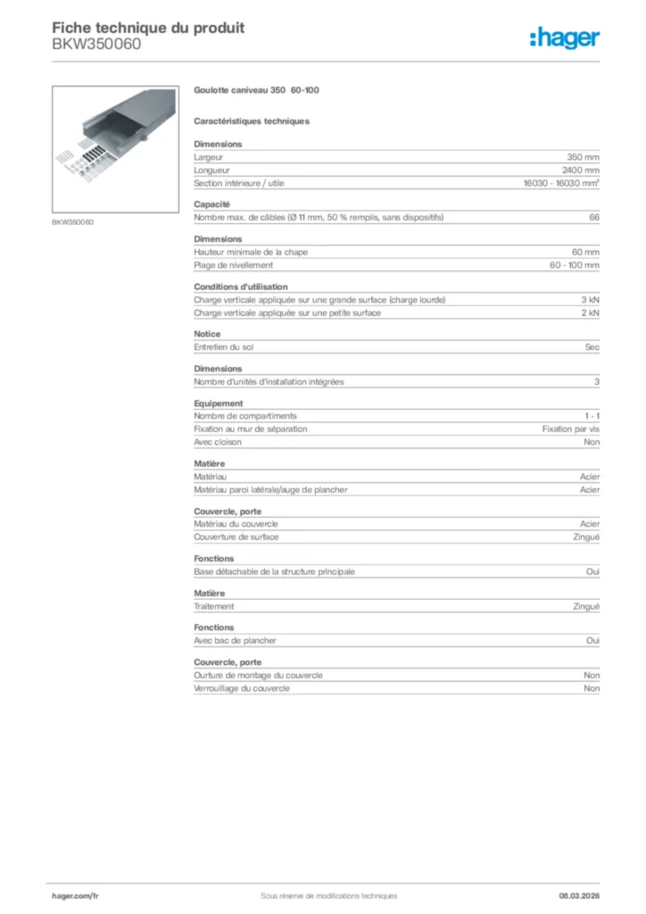 Image Hager Fiche technique du produit BKW350060 | Hager France