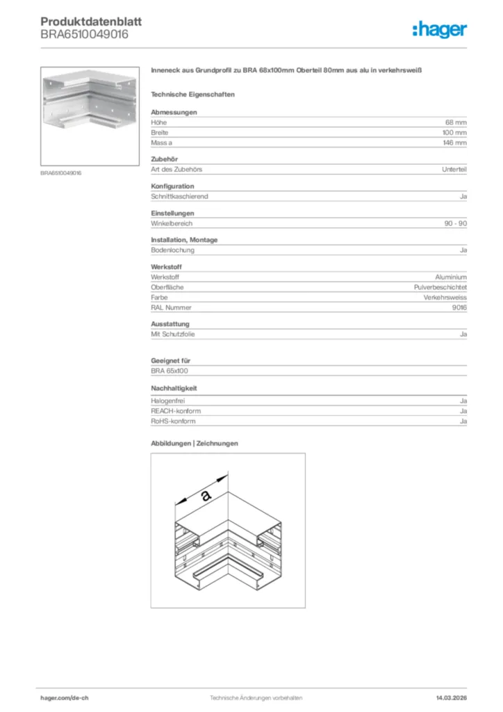 Bild Hager Produktdatenblatt BRA6510049016 | Hager Schweiz