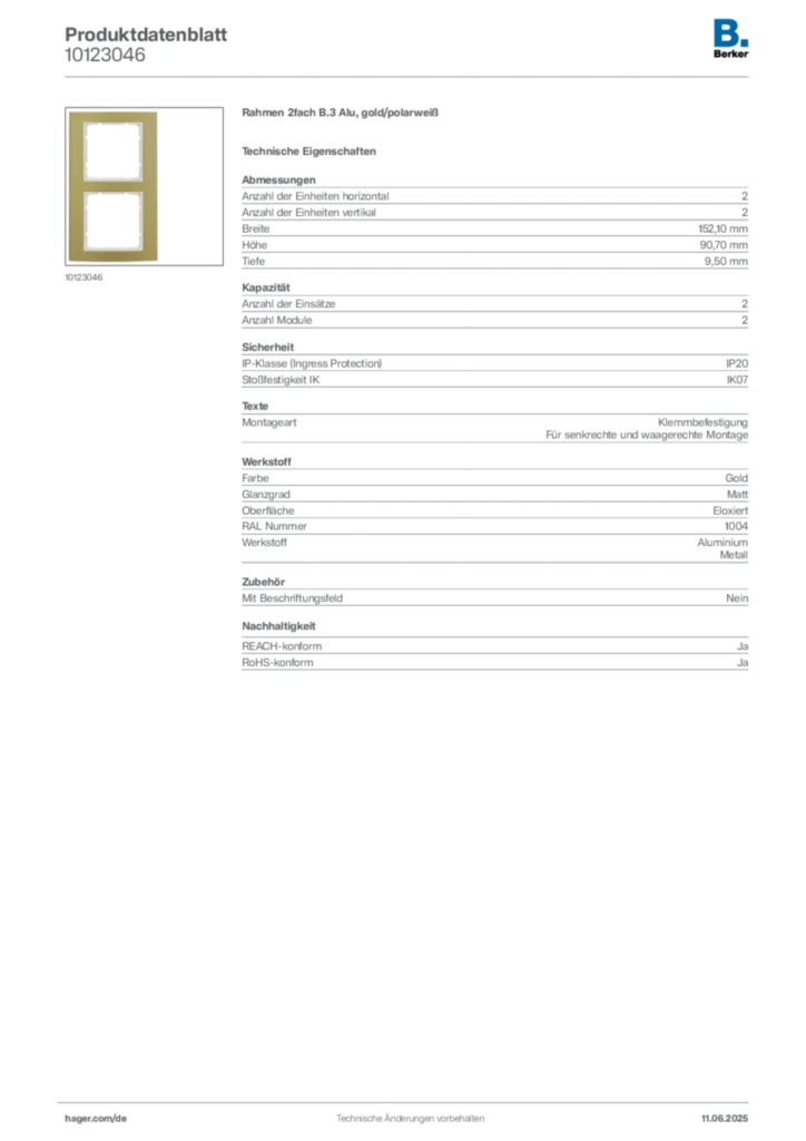 Bild Berker Produktdatenblatt 10123046 | Hager Deutschland