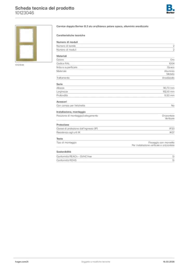 Immagine Berker Scheda tecnica del prodotto 10123046 | Hager Italia