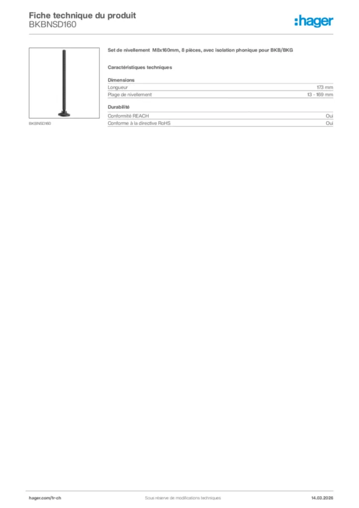 Image Hager Fiche technique du produit BKBNSD160 | Hager Suisse