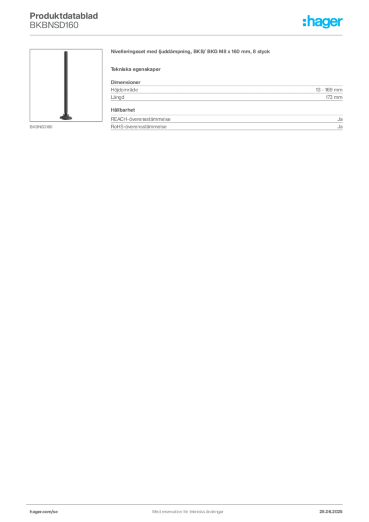 Bild Hager Produktdatablad BKBNSD160 | Hager Sverige