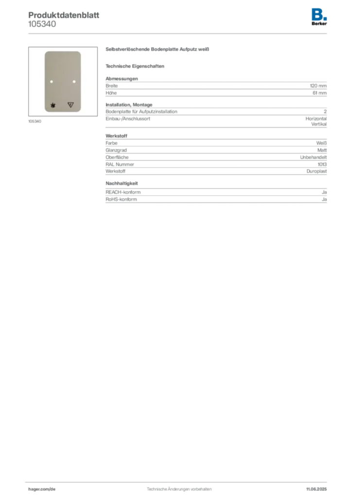 Bild Berker Produktdatenblatt 105340 | Hager Deutschland