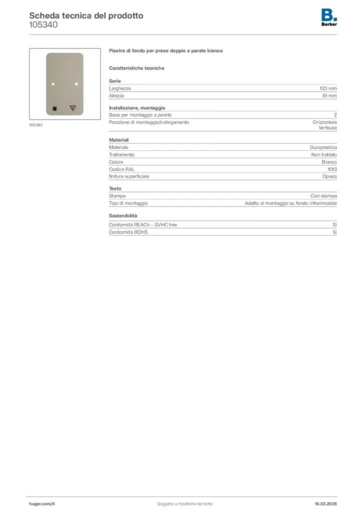 Immagine Berker Scheda tecnica del prodotto 105340 | Hager Italia