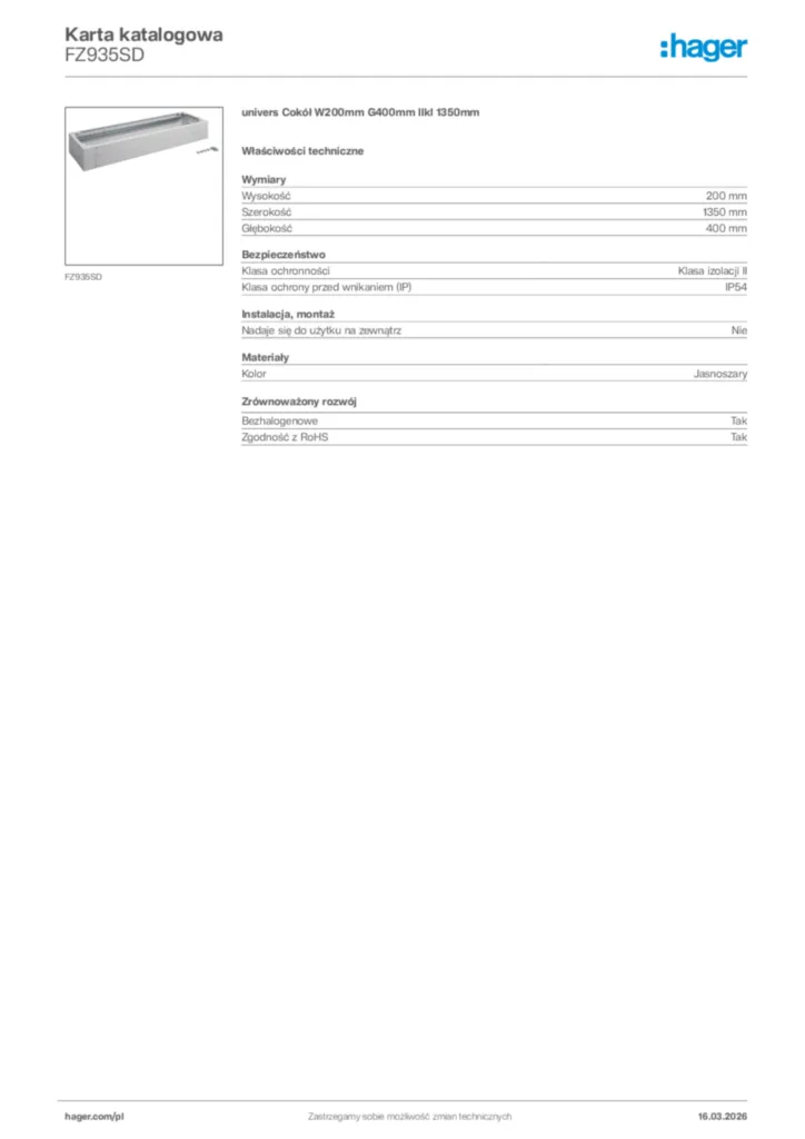 Zdjęcie Hager Karta katalogowa FZ935SD | Hager Polska