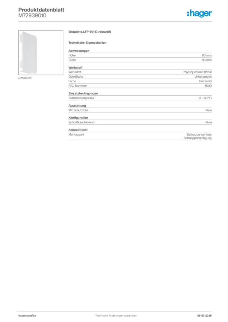 Bild Hager Produktdatenblatt M72939010 | Hager Deutschland