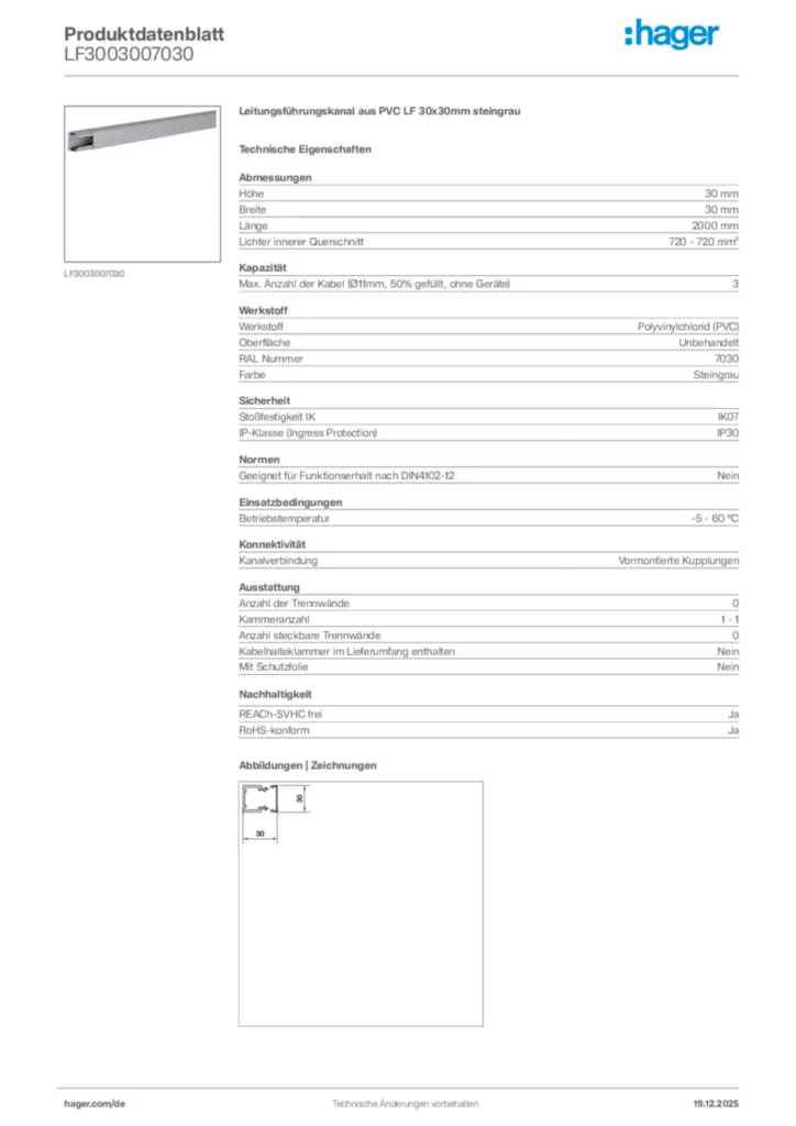 Bild Hager Produktdatenblatt LF3003007030 | Hager Deutschland