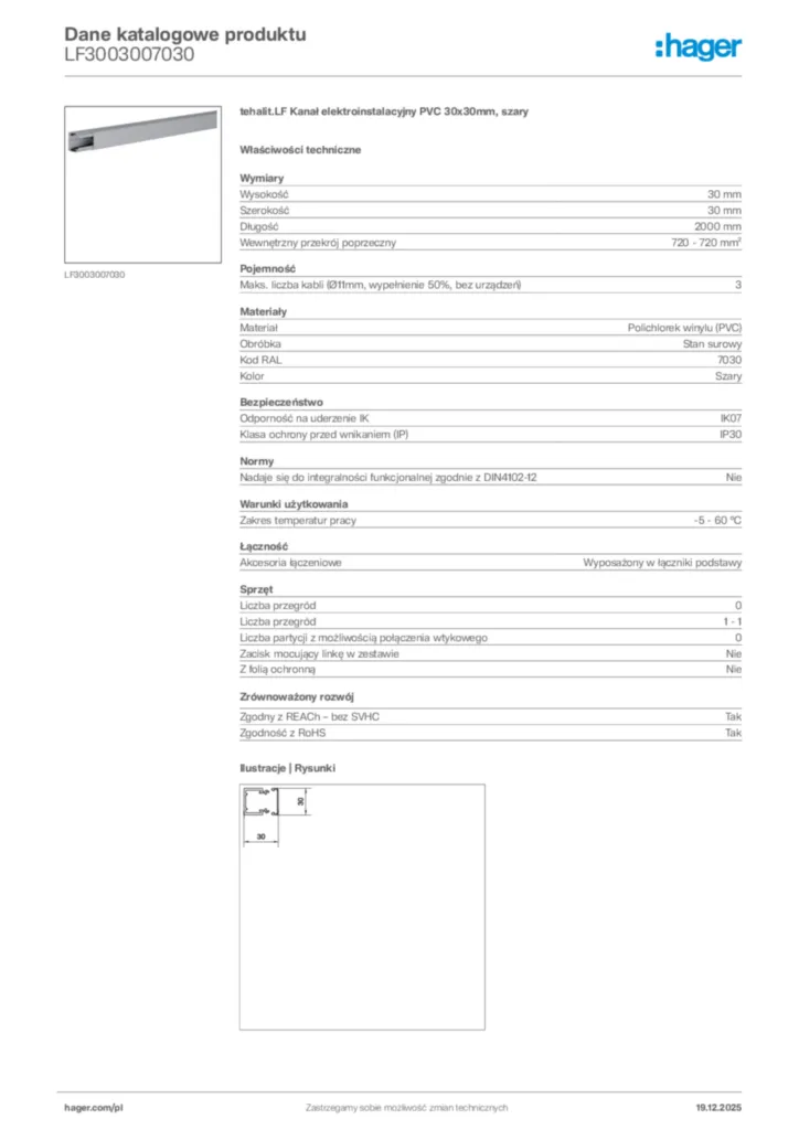 Zdjęcie Hager Karta katalogowa LF3003007030 | Hager Polska