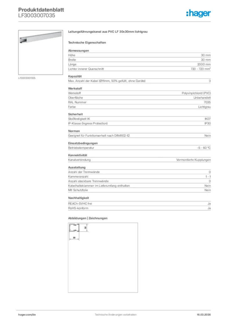 Bild Hager Produktdatenblatt LF3003007035 | Hager Deutschland