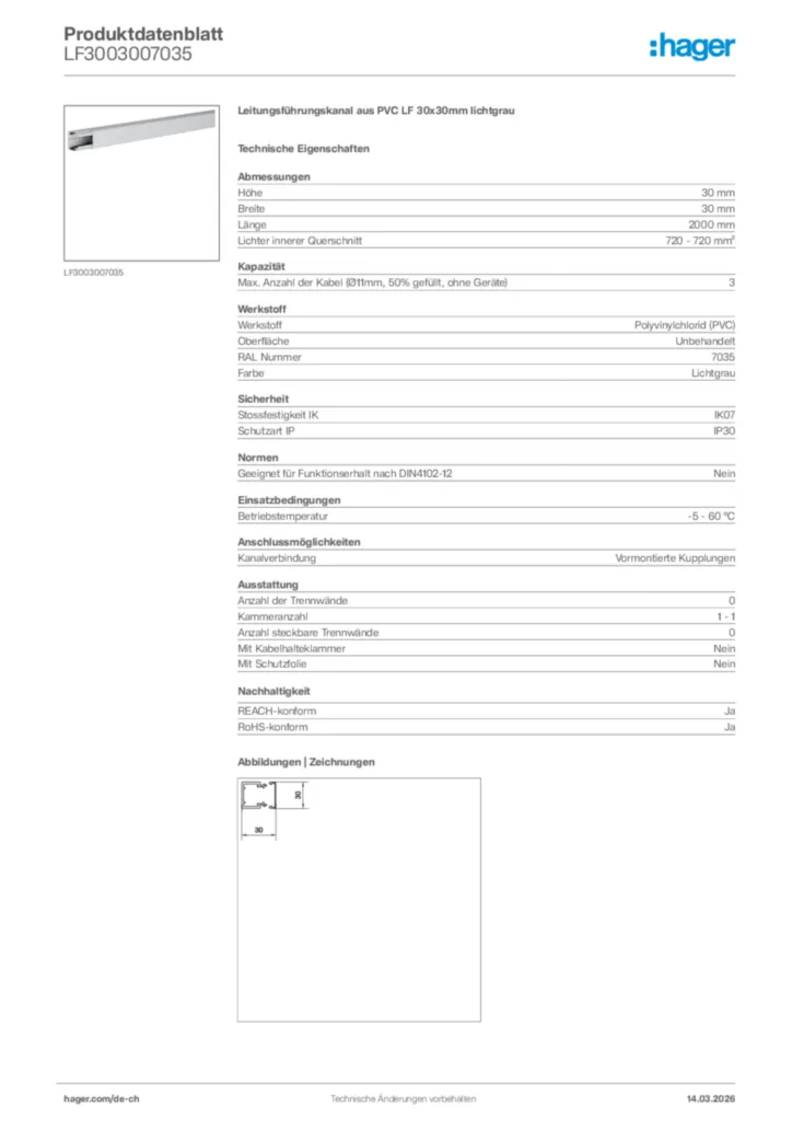 Bild Hager Produktdatenblatt LF3003007035 | Hager Schweiz