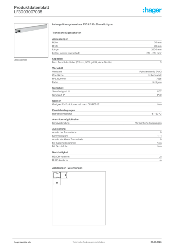 Bild Hager Produktdatenblatt LF3003007035 | Hager Schweiz