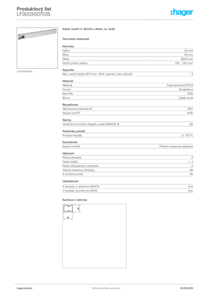 Obrázek Hager Produktový list LF3003007035 | Hager