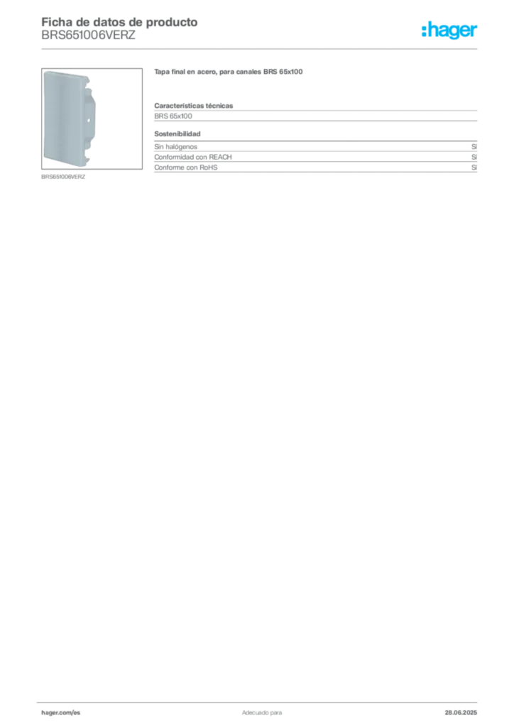 Imagen Hager Ficha de datos de producto BRS651006VERZ | Hager España