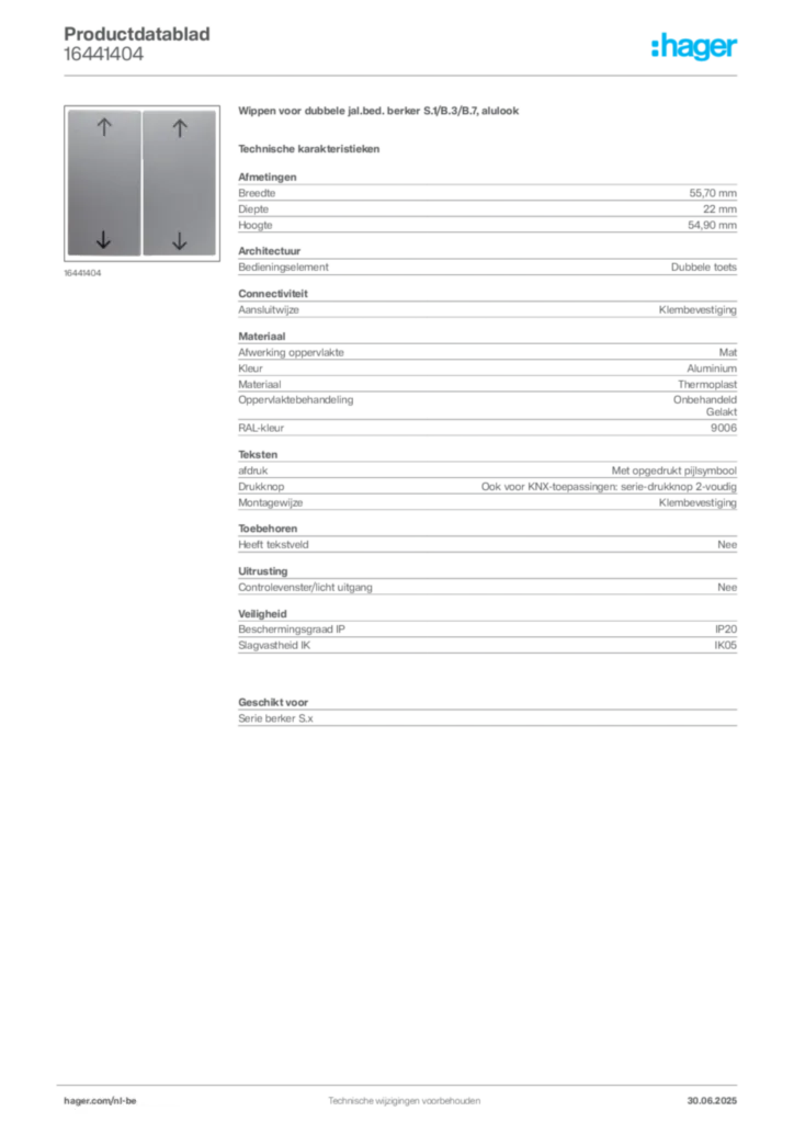 Afbeelding Hager Productdatablad 16441404 | Hager Belgium